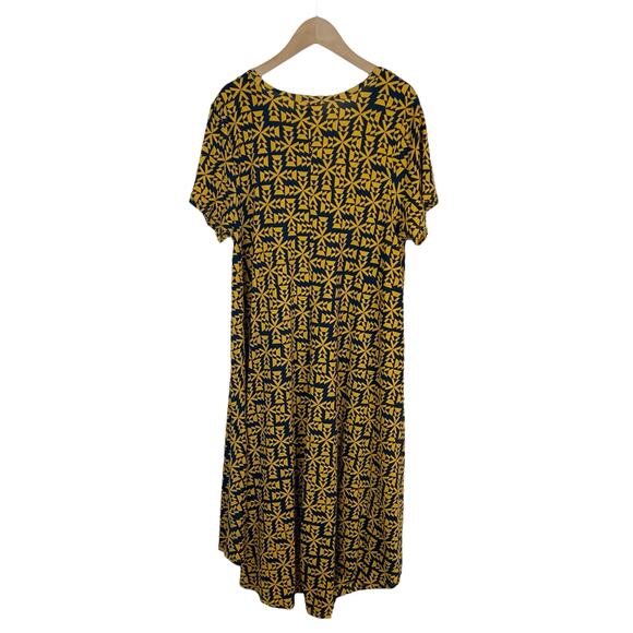 Lularoe Carly High Low Swing Dress Yellow and Navy Blue Print Size Medium - Picture 2 of 6